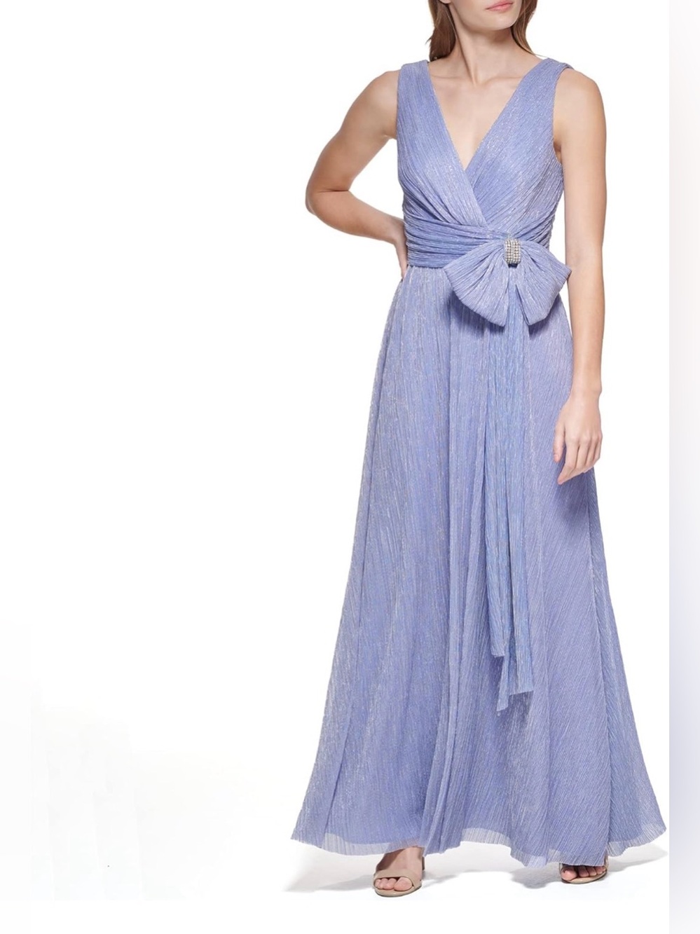 Eliza J Womens Gown Style Bow Detail Sleeveless Vneck Dress